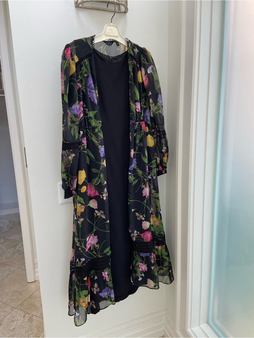 Ted Baker Black Floral Long Sleeve Overlay Dress with Custom Tome Black Dress